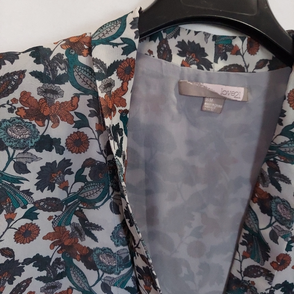 Womens Kimono Jacket Cardigan Medium Green Floral Blazer Light Chiffon Polyester - Picture 14 of 16